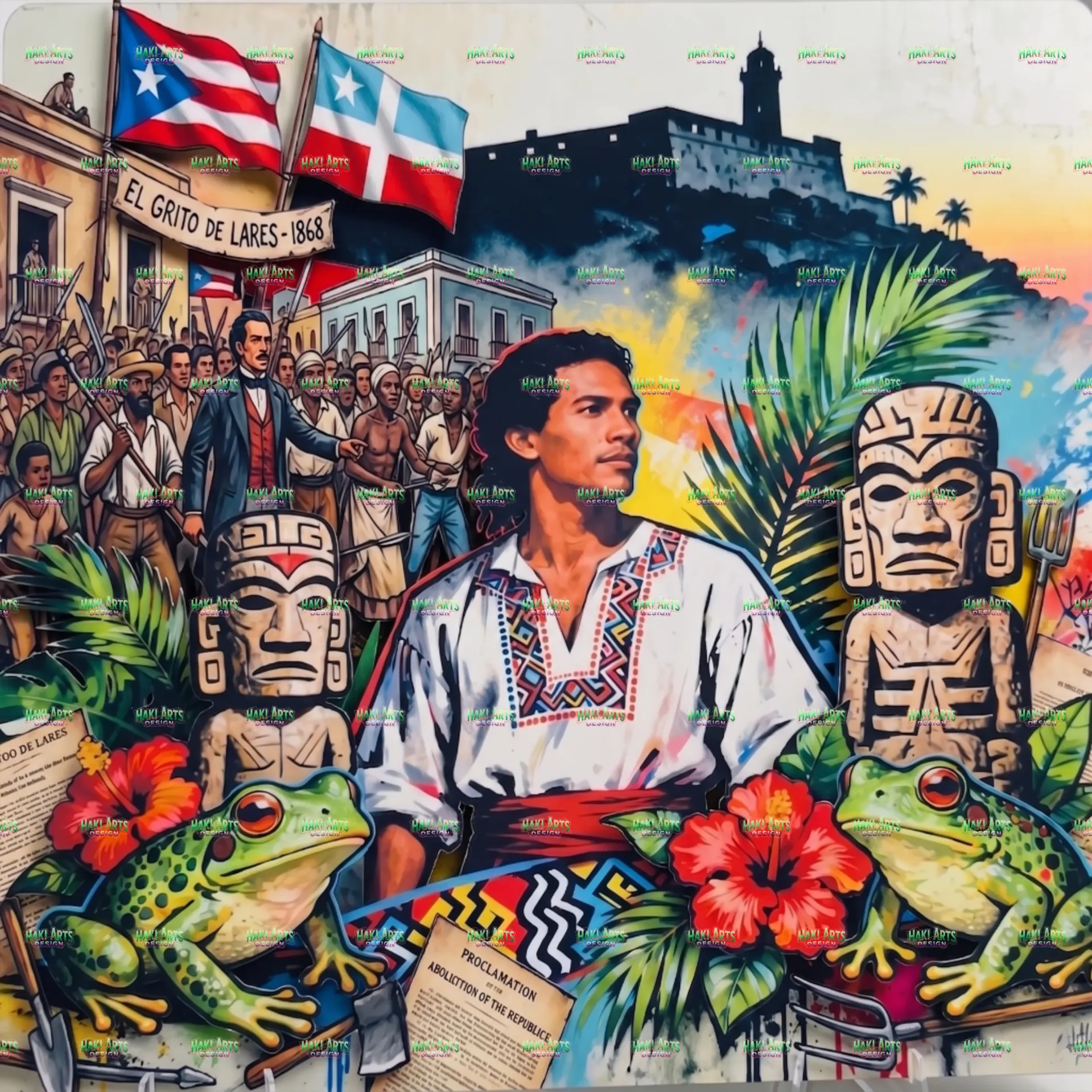 Jibaro, Morro y Banderas (12" x 12", 6" x 4")