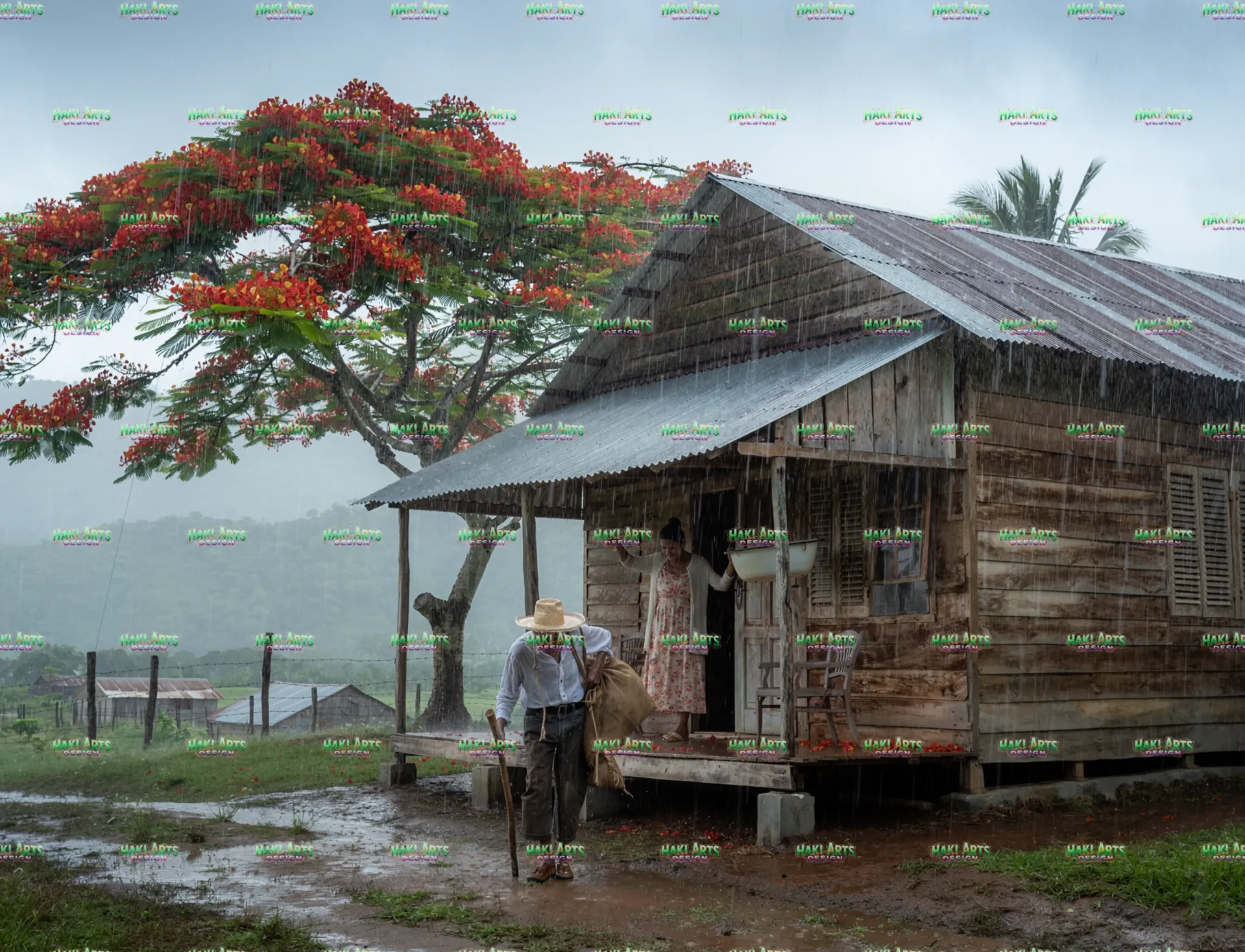 Jibaro, Casa y Flambo 1 (6" x 4", 12" x 12")