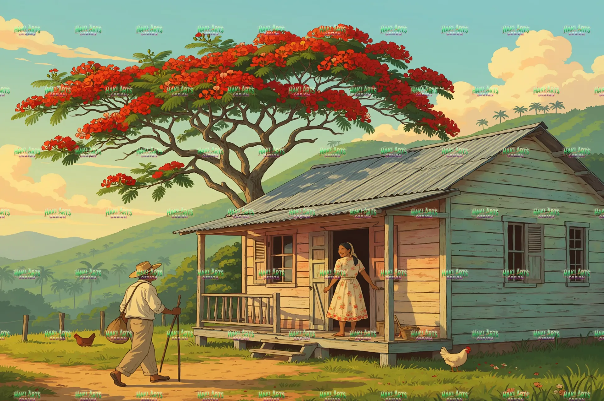 Jibaro, Casa y Flambo 2 (6" x 4", 12" x 12")