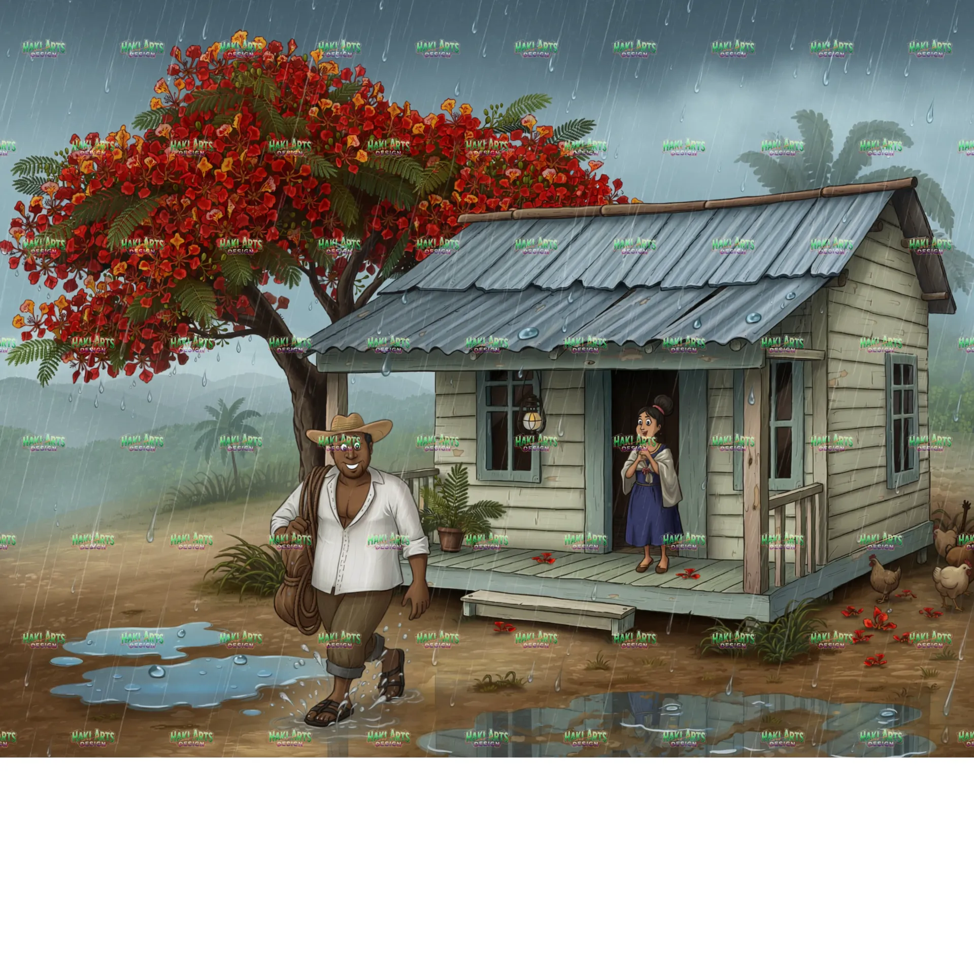 Jibaro, Casa y Flambo 3 (6" x 4", 12" x 12")